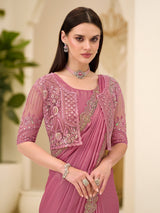 Onion pink festive wear satin saree