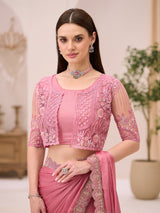 Onion pink festive wear satin saree