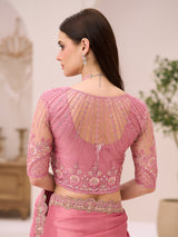 Onion pink festive wear satin saree