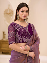 Purple georgette tissue saree with embellished border