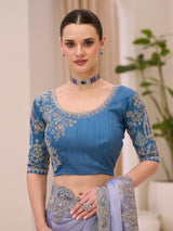 Grey satin saree with resham and sequins detailing