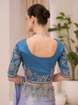 Grey satin saree with resham and sequins detailing
