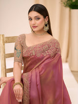 Onion pink georgette tissue saree for party wear