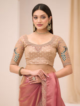 Onion pink georgette tissue saree for party wear