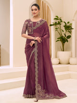 Maroon georgette saree with resham and sequins detailing