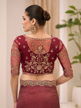 Maroon georgette saree with resham and sequins detailing