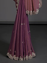 Pastel purple tissue silk diamond embellished saree