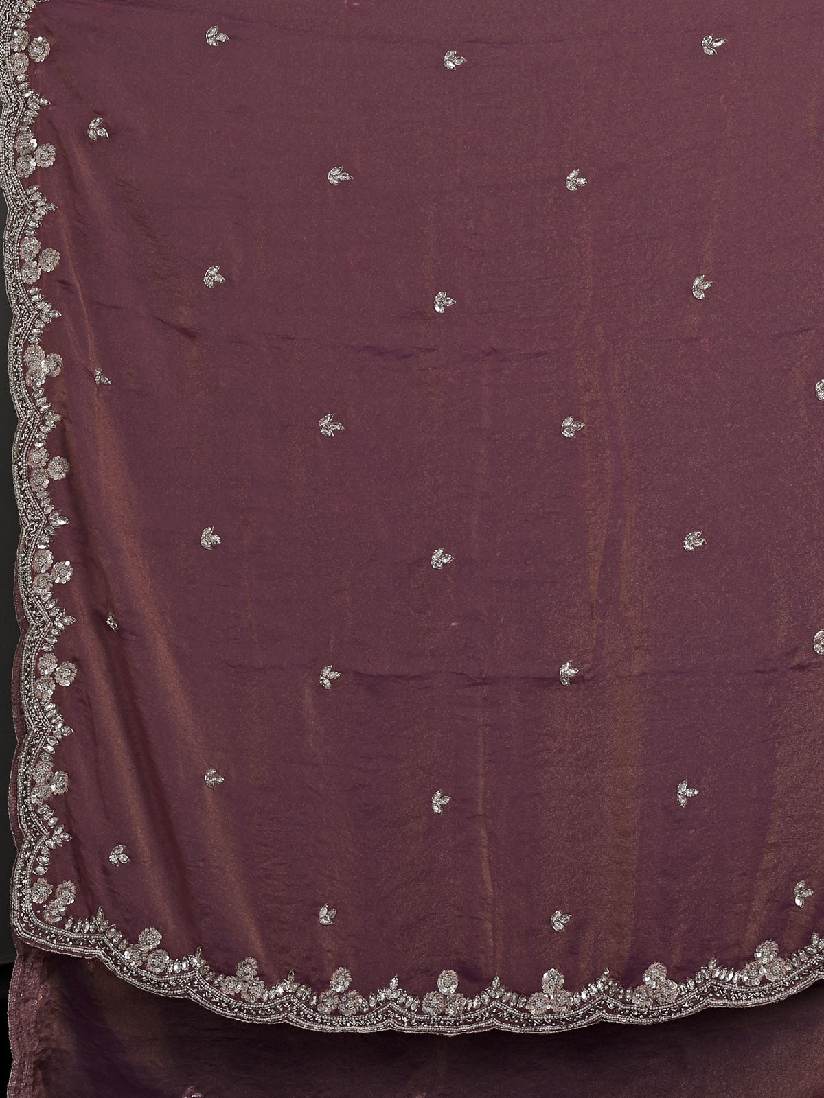 Pastel purple tissue silk diamond embellished saree