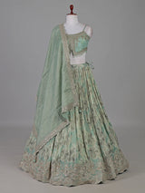 Pista green silk floral zardosi designer lehenga choli