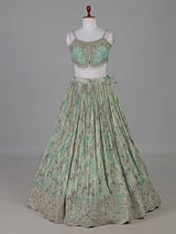 Pista green silk floral zardosi designer lehenga choli