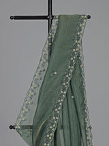 Mehendi green chiffon zardosi embellished festive saree