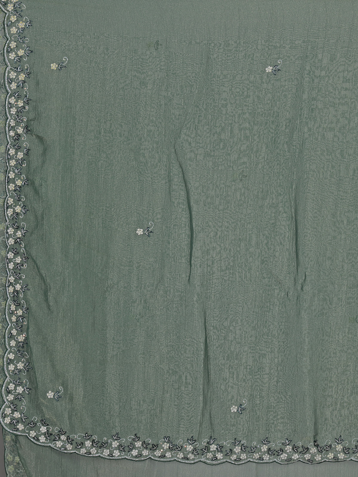 Mehendi green chiffon zardosi embellished festive saree