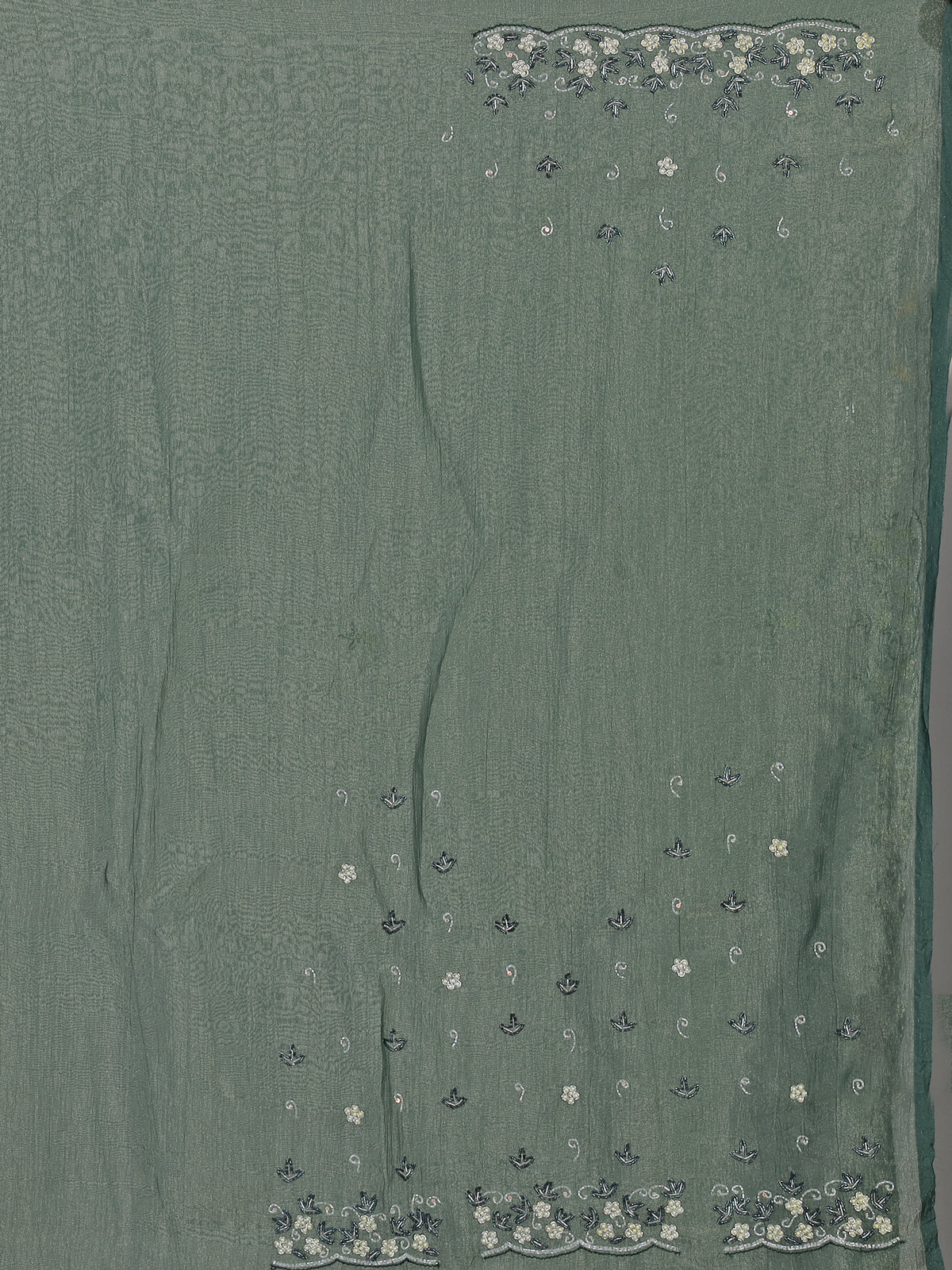 Mehendi green chiffon zardosi embellished festive saree