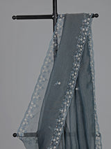 Grey chiffon zardosi work party wear saree elegance