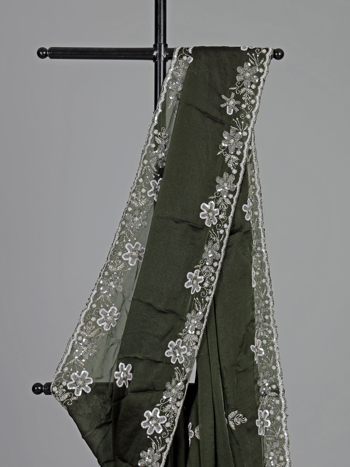 Mehendi green chiffon cutdana work festive wear saree