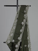 Mehendi green chiffon cutdana work festive wear saree