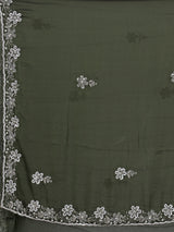 Mehendi green chiffon cutdana work festive wear saree