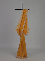 Mustard yellow chiffon haldi festive embellished saree elegance