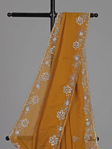 Mustard yellow chiffon haldi festive embellished saree elegance