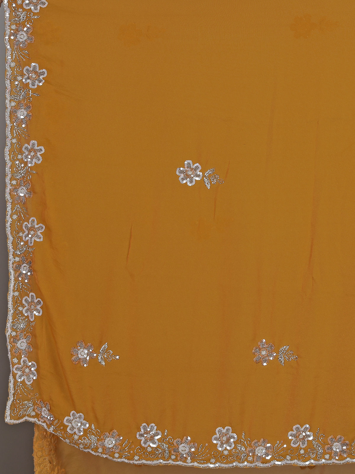 Mustard yellow chiffon haldi festive embellished saree elegance