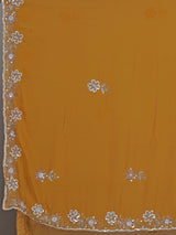 Mustard yellow chiffon haldi festive embellished saree elegance