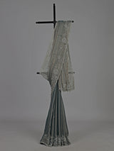 Dark grey tissue silk embellished party wear saree