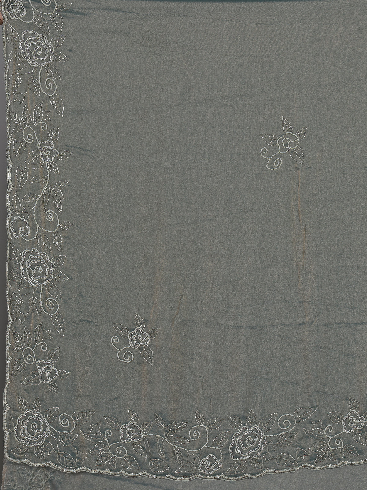 Dark grey tissue silk embellished party wear saree
