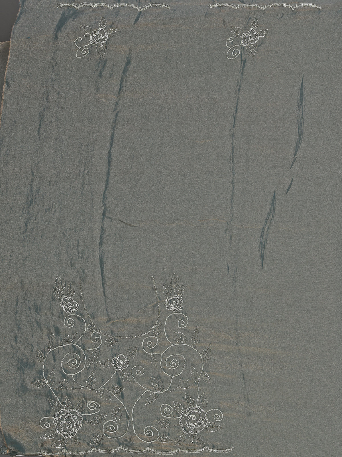 Dark grey tissue silk embellished party wear saree