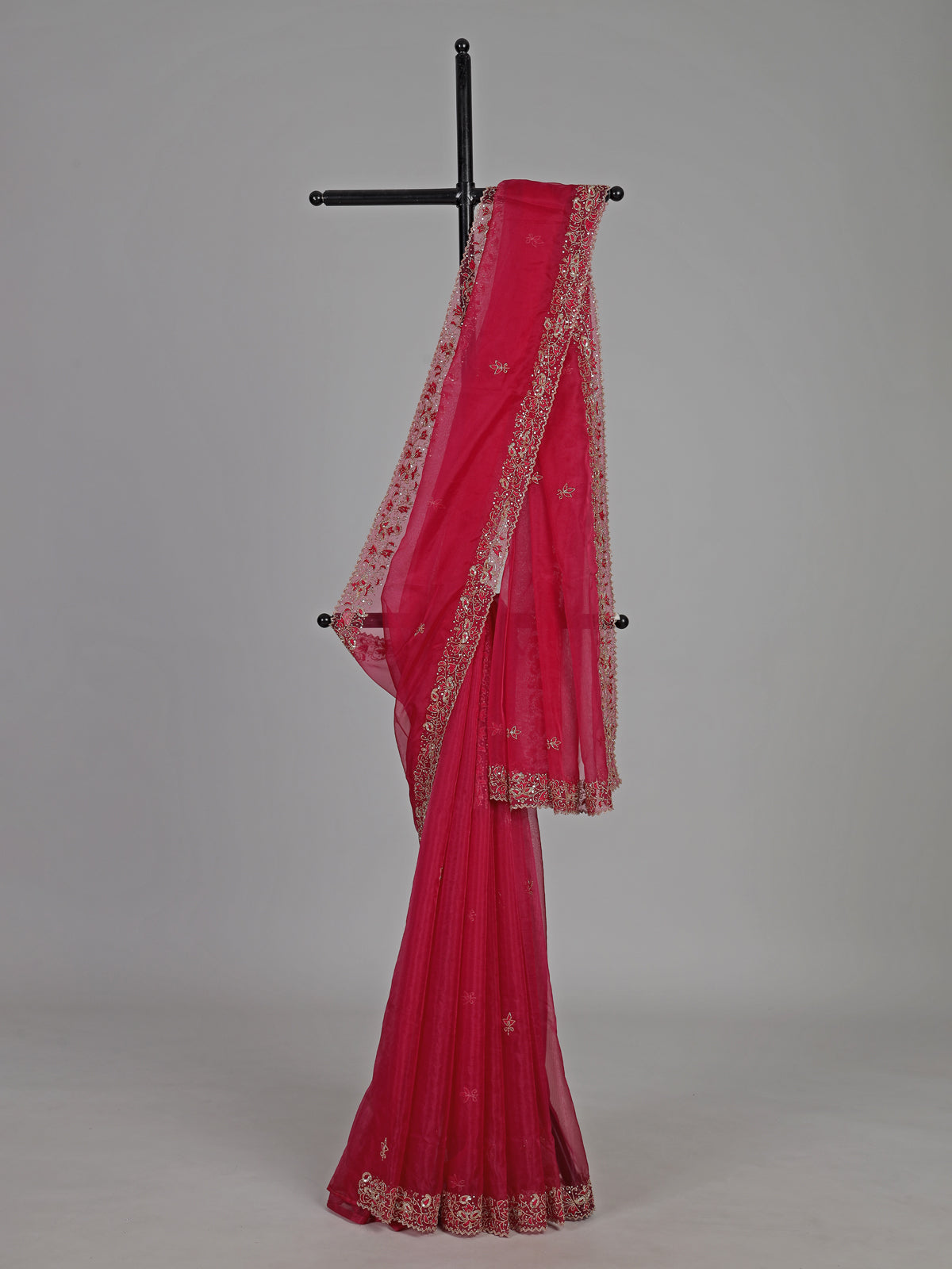 Magenta tissue georgette sequins work saree