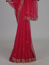 Magenta tissue georgette sequins work saree