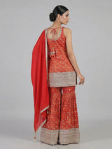 Rust orange printed sharara suit festive elegance