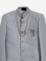 Grey silk embroidered texture festive boys indowestern
