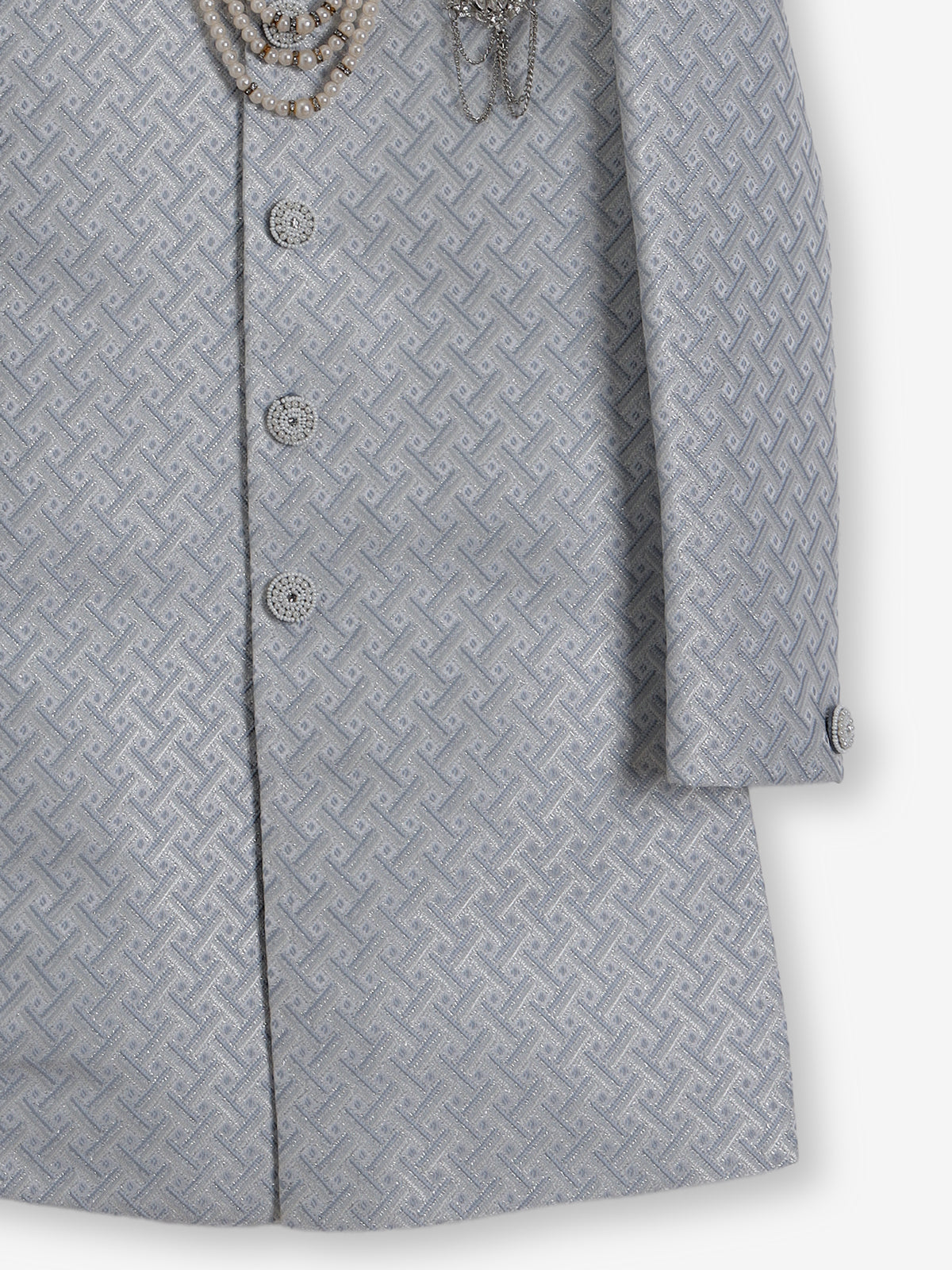 Grey silk embroidered texture festive boys indowestern