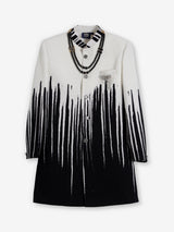 Black white printed brooch boys party wear indowestern