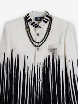 Black white printed brooch boys party wear indowestern