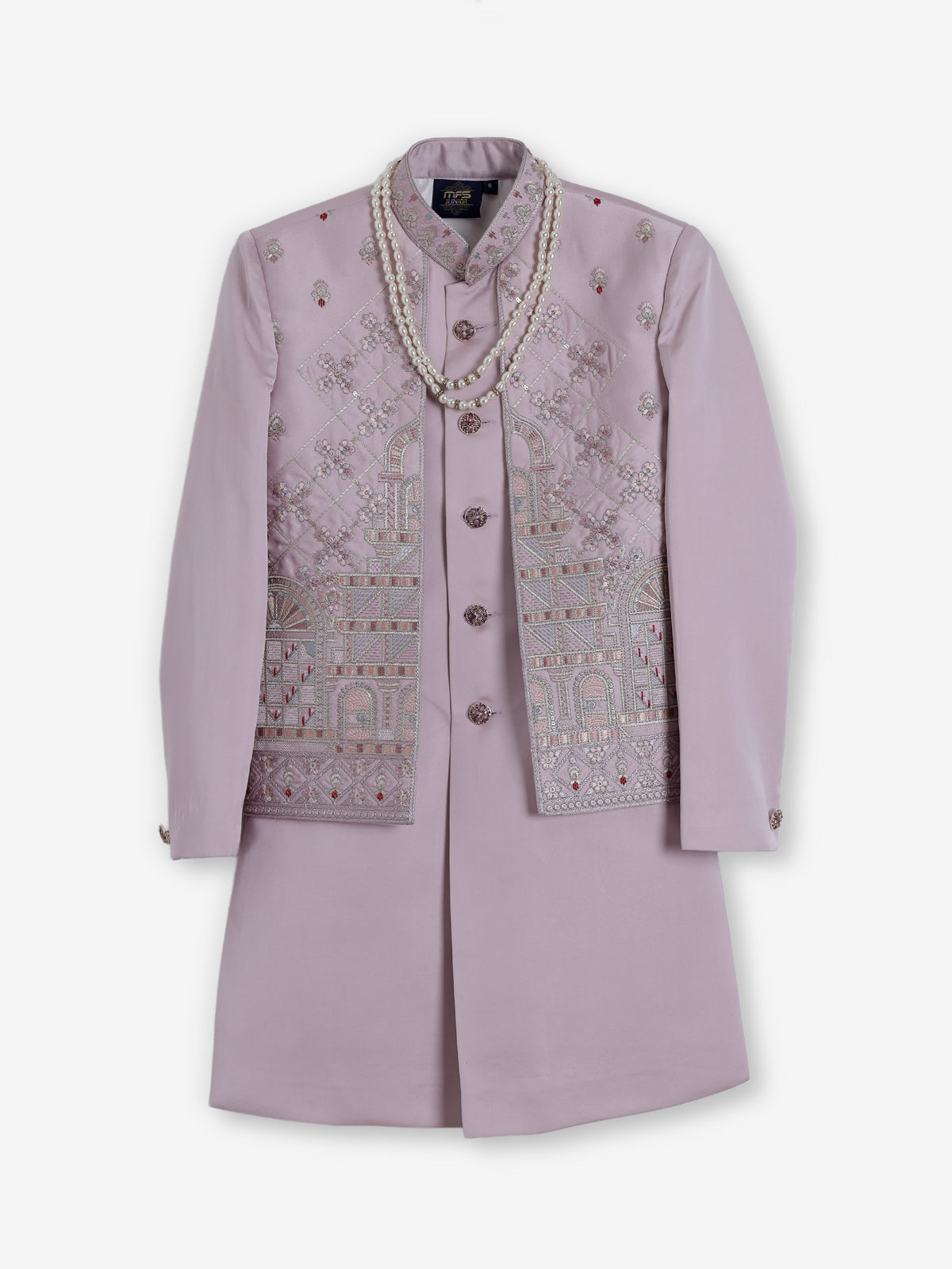 Lavender purple terry rayon embroidered indowestern