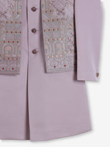 Lavender purple terry rayon embroidered indowestern