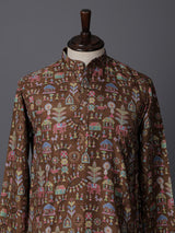 Brown silk printed thread sequins festive wear kurta