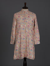 Light peach linen printed thread and sequins festive kurta