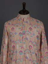 Light peach linen printed thread and sequins festive kurta