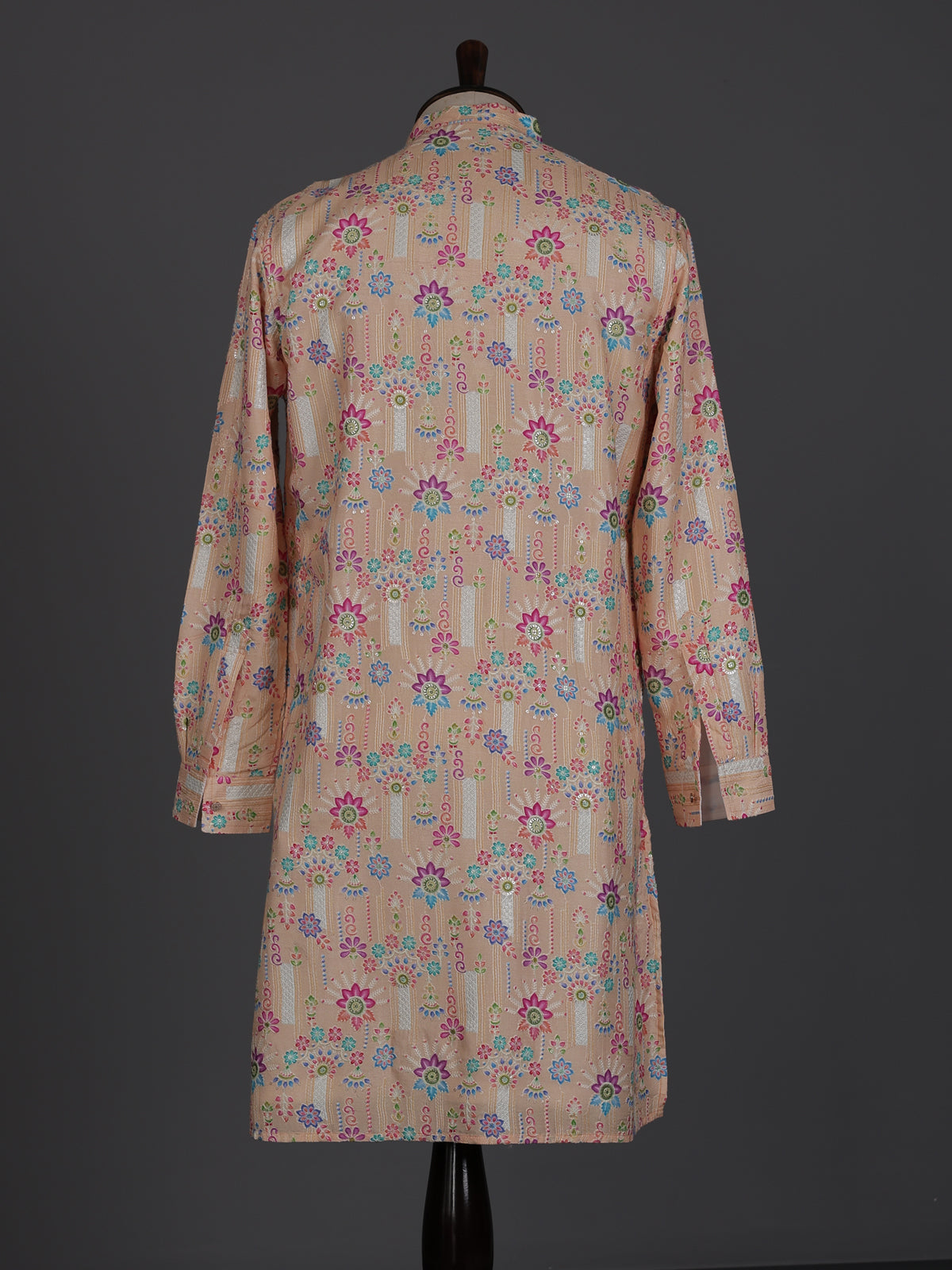 Light peach linen printed thread and sequins festive kurta
