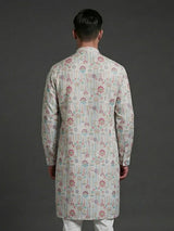 White linen printed thread sequins festive wear kurta