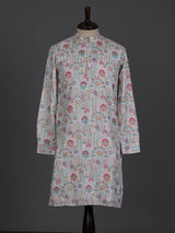 White linen printed thread sequins festive wear kurta