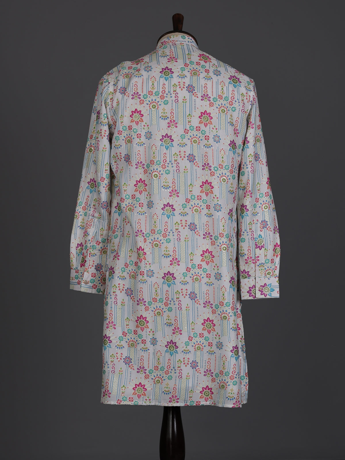 White linen printed thread sequins festive wear kurta