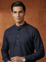 Navy cotton thread work festive wear kurta