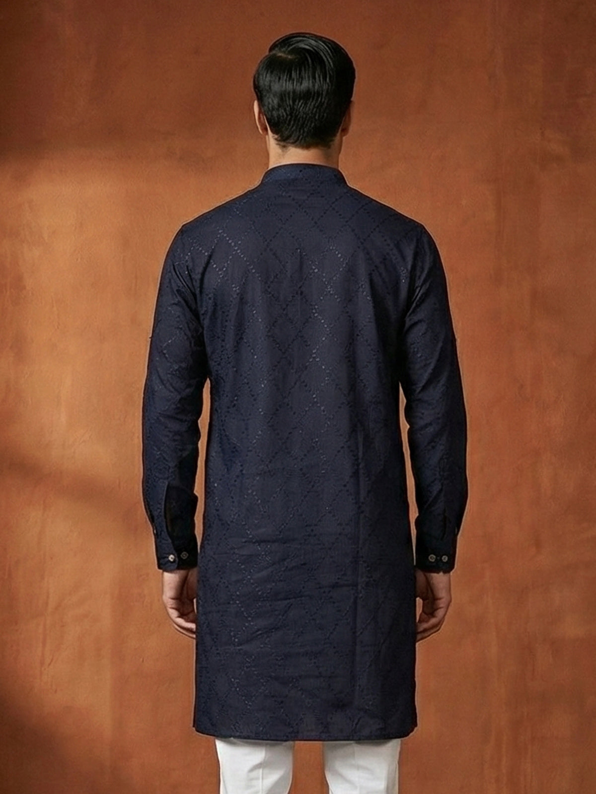 Navy cotton thread work festive wear kurta