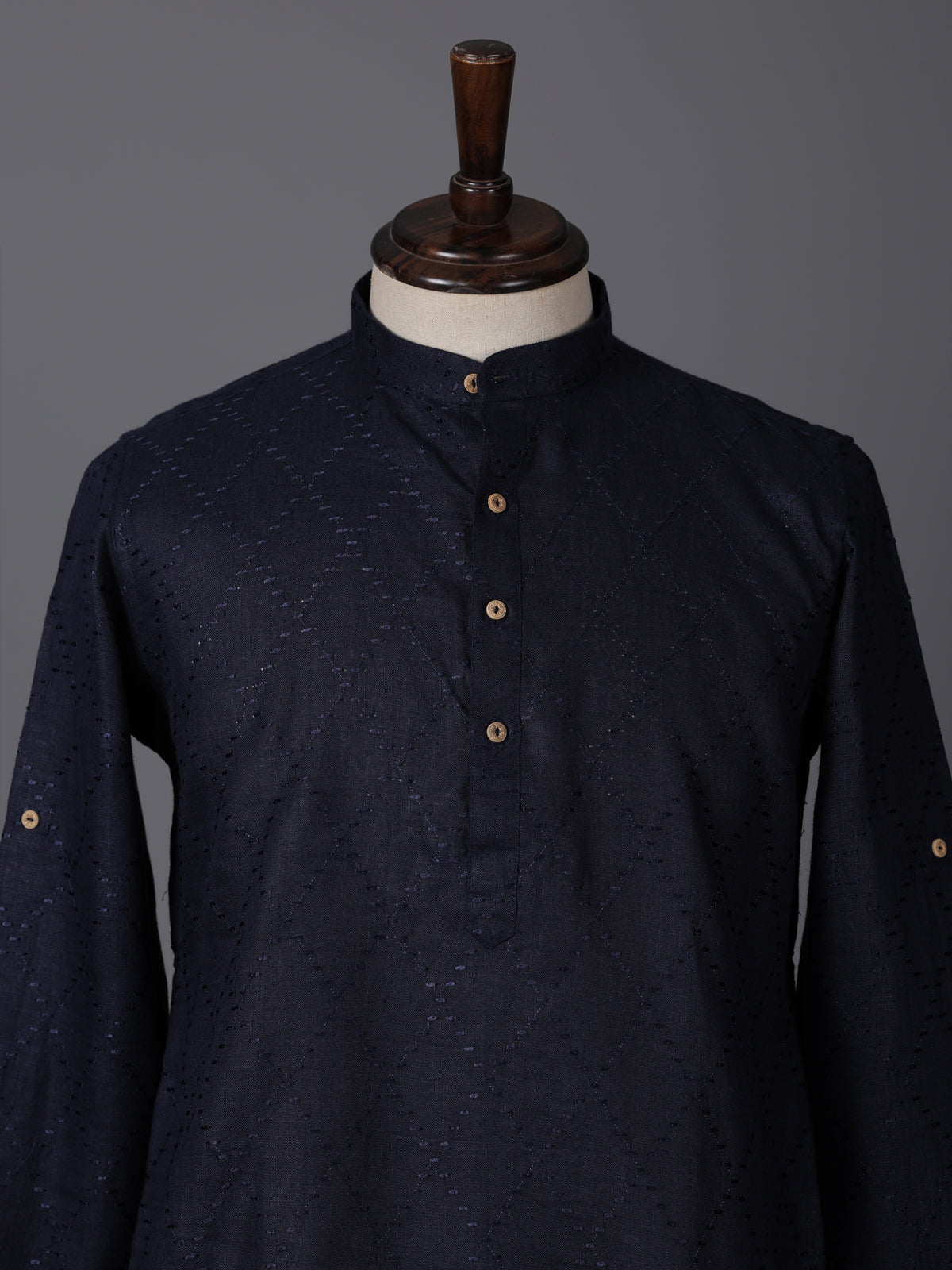 Navy cotton thread work festive wear kurta