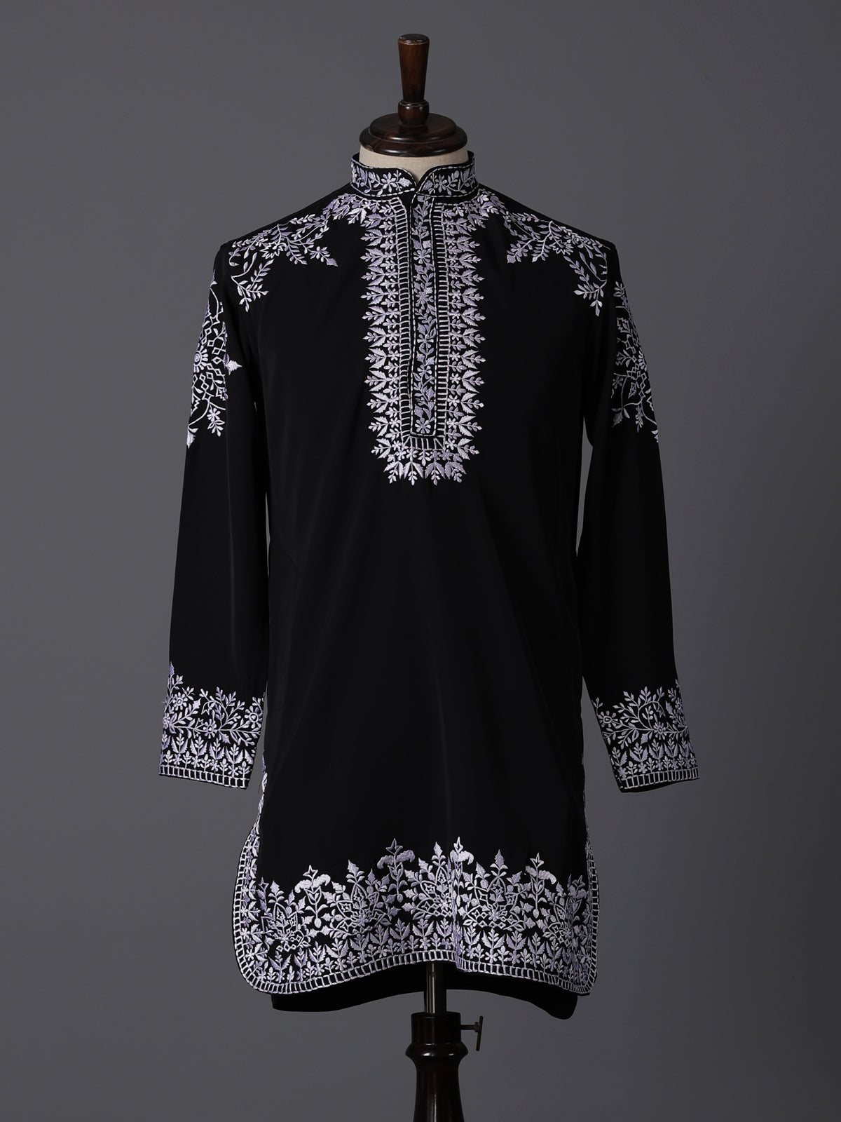 Black silk embroidered festive wear kurta