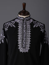 Black silk embroidered festive wear kurta