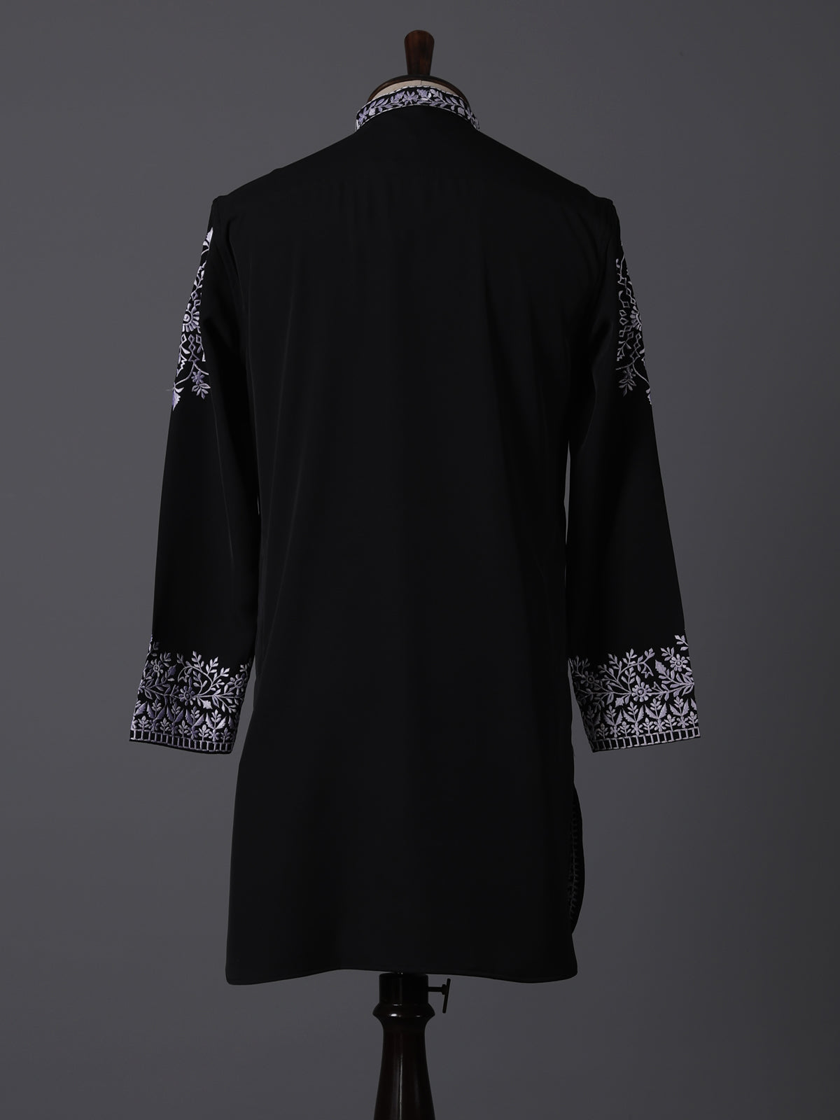 Black silk embroidered festive wear kurta